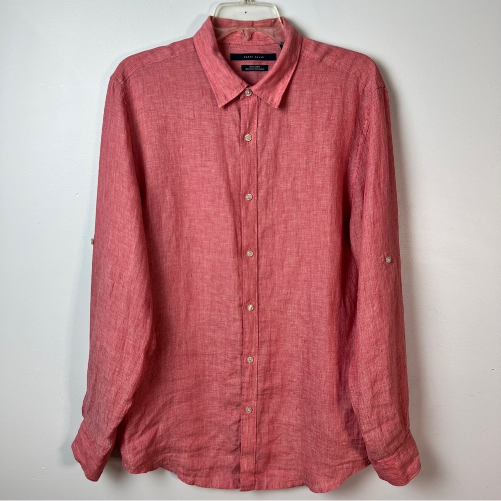 Perry Ellis 100% Linen | Red | Long Sleeve Button Down Shirt | Men’s Medium